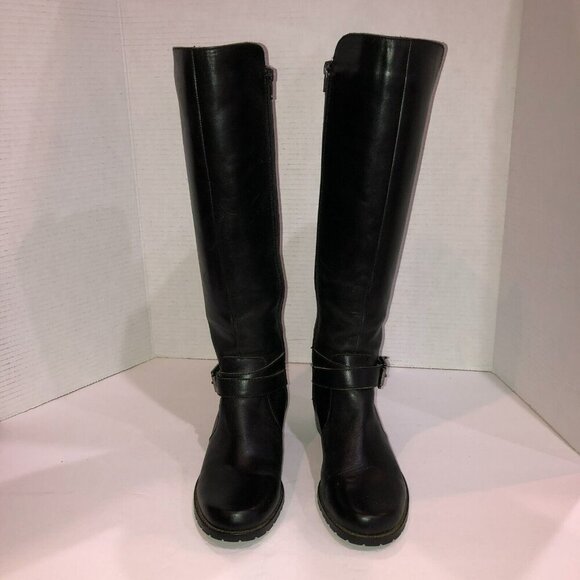 Anne Klein Akelin Flex Black Leather Pull-On Knee High Riding Boots Size 7 - Picture 3 of 13